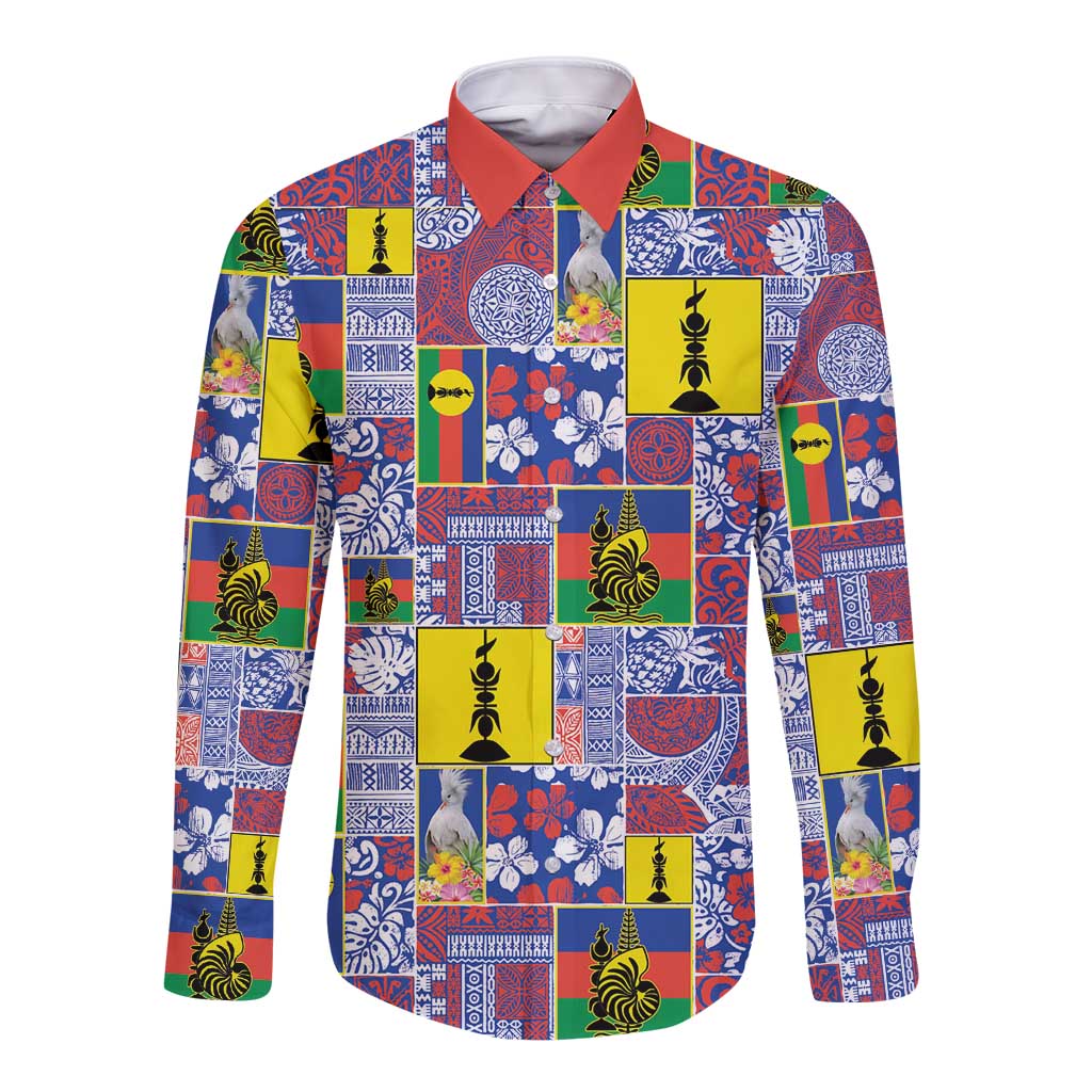 New Caledonia Joyeux Noel Long Sleeve Button Shirt Pacific Patchwork Xmas Vibes - Polynesian Pride