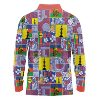 New Caledonia Joyeux Noel Long Sleeve Polo Shirt Pacific Patchwork Xmas Vibes - Polynesian Pride