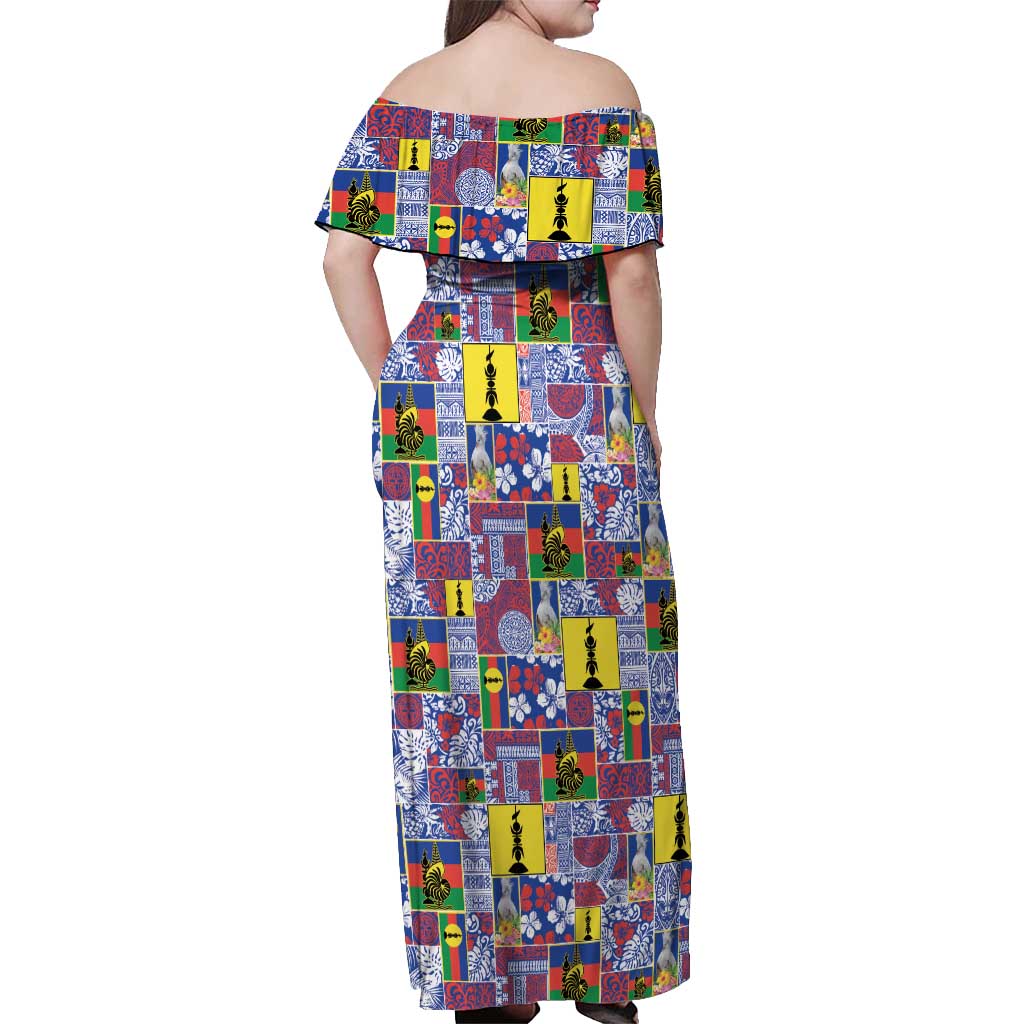 New Caledonia Joyeux Noel Off Shoulder Maxi Dress Pacific Patchwork Xmas Vibes - Polynesian Pride