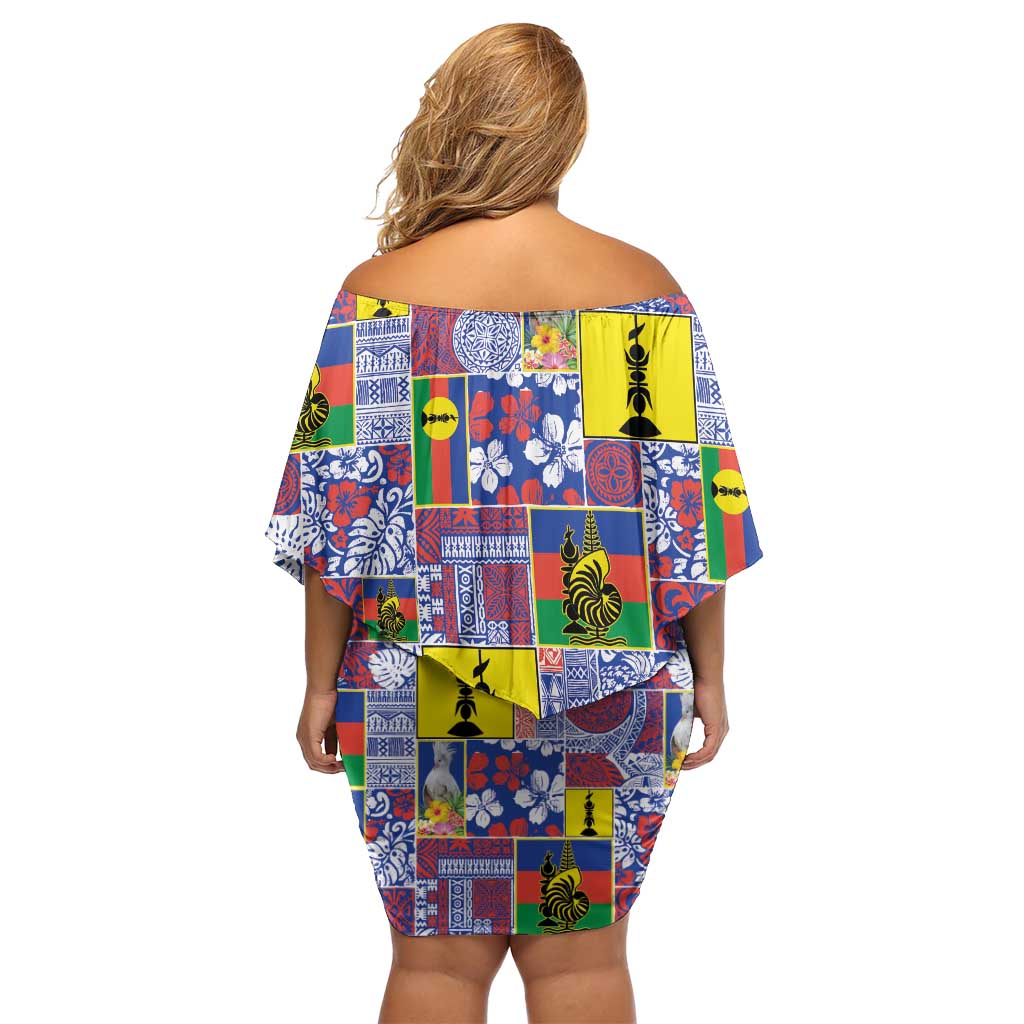 New Caledonia Joyeux Noel Off Shoulder Short Dress Pacific Patchwork Xmas Vibes - Polynesian Pride