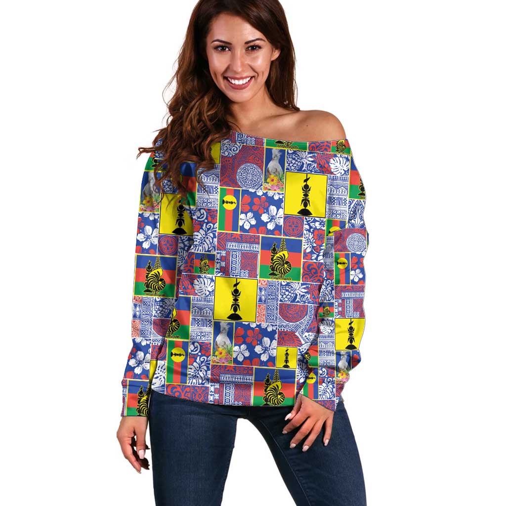 New Caledonia Joyeux Noel Off Shoulder Sweater Pacific Patchwork Xmas Vibes - Polynesian Pride