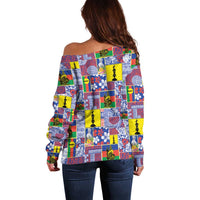 New Caledonia Joyeux Noel Off Shoulder Sweater Pacific Patchwork Xmas Vibes - Polynesian Pride
