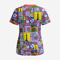 New Caledonia Joyeux Noel Scrub Top Pacific Patchwork Xmas Vibes - Polynesian Pride