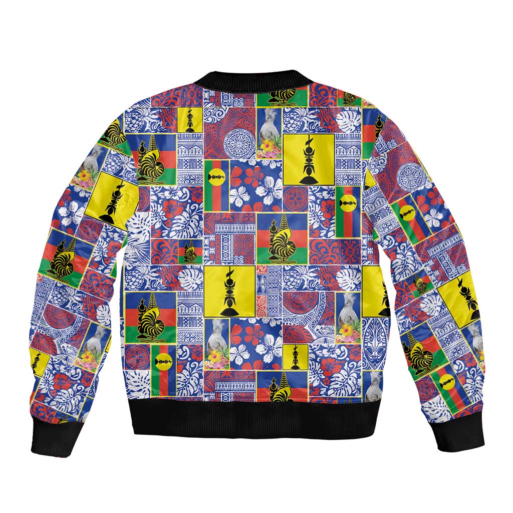 New Caledonia Joyeux Noel Sleeve Zip Bomber Jacket Pacific Patchwork Xmas Vibes - Polynesian Pride