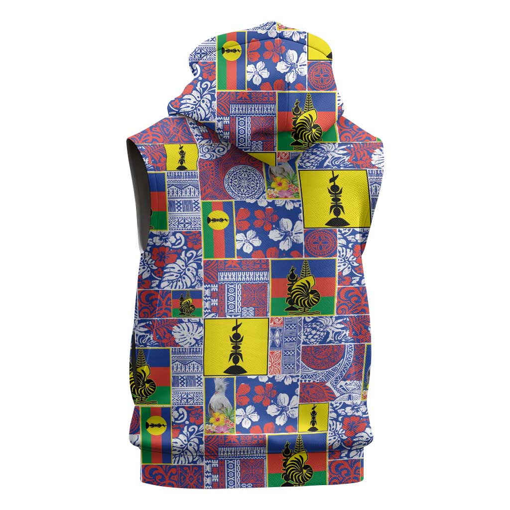 New Caledonia Joyeux Noel Sleeveless Hoodie Pacific Patchwork Xmas Vibes - Polynesian Pride