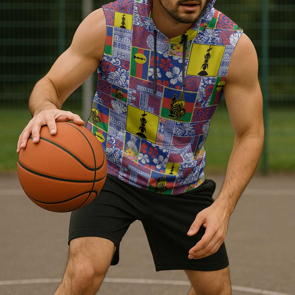 New Caledonia Joyeux Noel Sleeveless Hoodie Pacific Patchwork Xmas Vibes - Polynesian Pride