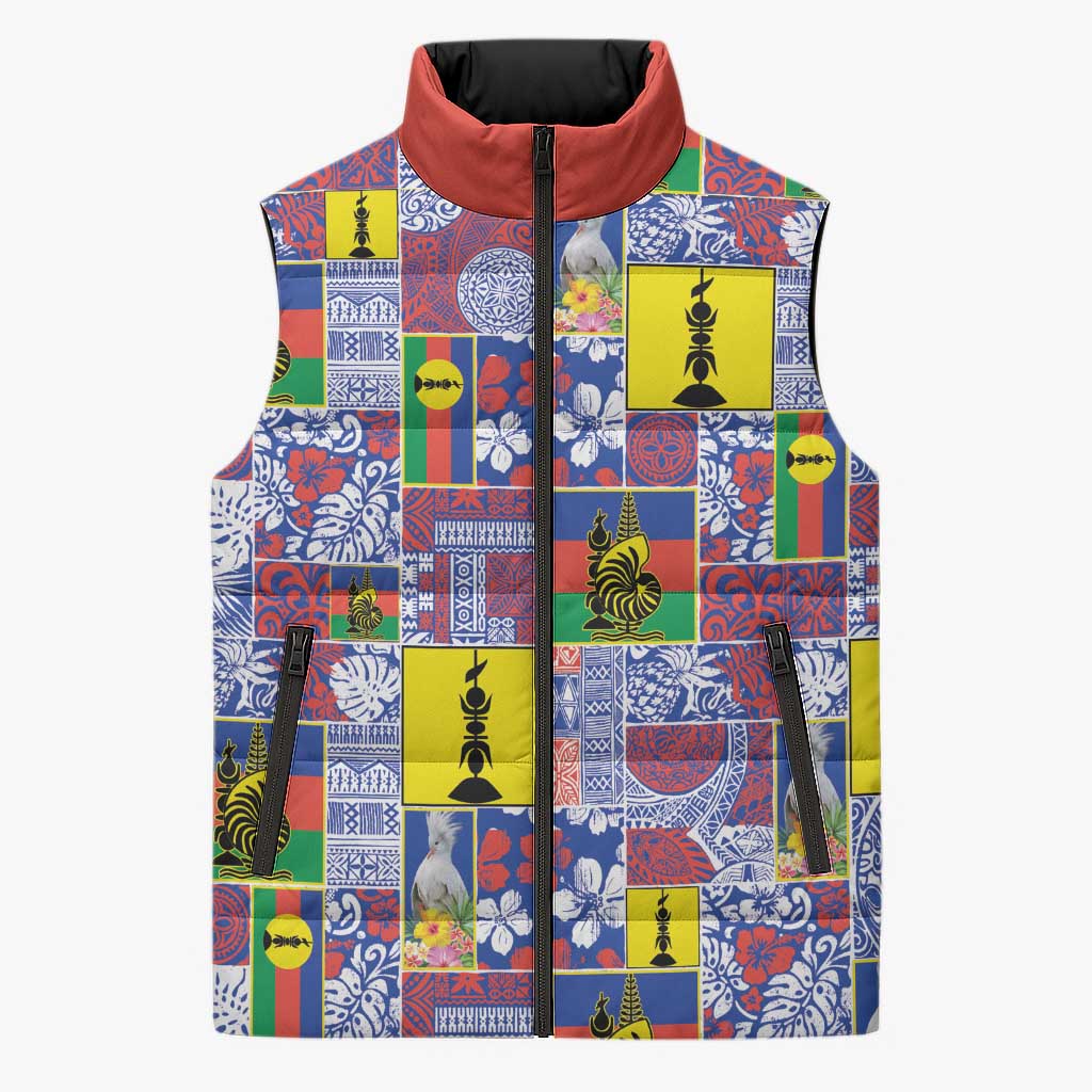 New Caledonia Joyeux Noel Sleeveless Puffer Jacket Pacific Patchwork Xmas Vibes - Polynesian Pride