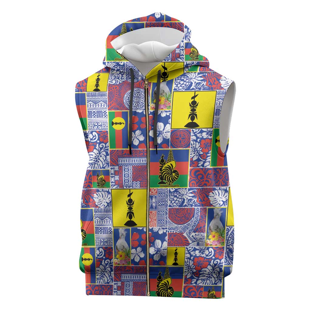 New Caledonia Joyeux Noel Sleeveless Zip Hoodie Pacific Patchwork Xmas Vibes - Polynesian Pride