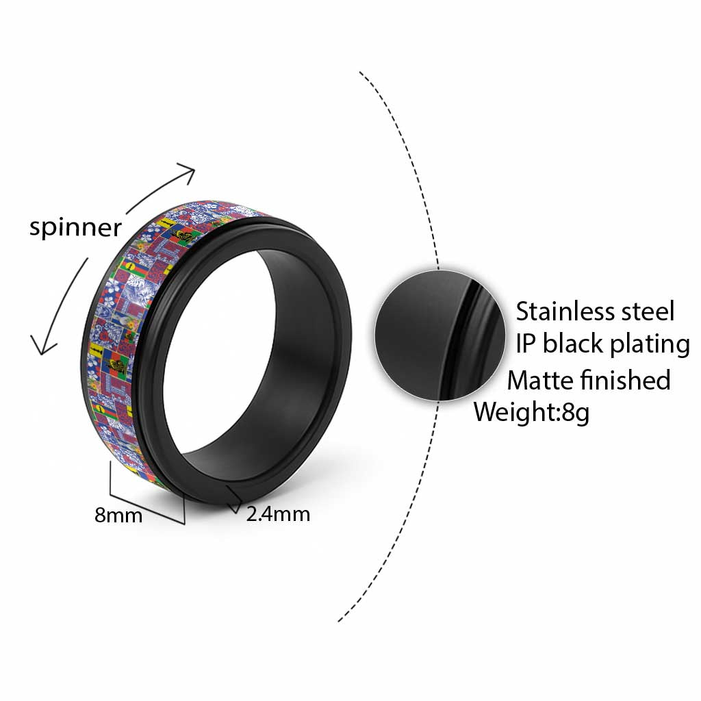 New Caledonia Joyeux Noel Spinner Ring Pacific Patchwork Xmas Vibes - Polynesian Pride