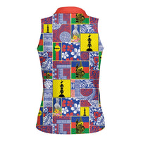 New Caledonia Joyeux Noel Women Sleeveless Polo Shirt Pacific Patchwork Xmas Vibes - Polynesian Pride