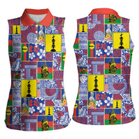New Caledonia Joyeux Noel Women Sleeveless Polo Shirt Pacific Patchwork Xmas Vibes - Polynesian Pride