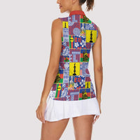 New Caledonia Joyeux Noel Women Sleeveless Polo Shirt Pacific Patchwork Xmas Vibes - Polynesian Pride