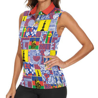 New Caledonia Joyeux Noel Women Sleeveless Polo Shirt Pacific Patchwork Xmas Vibes - Polynesian Pride