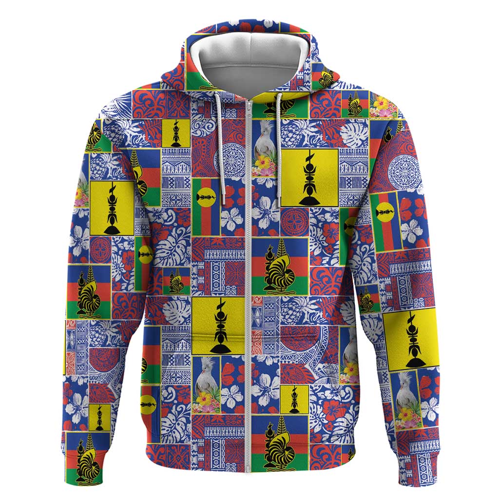 New Caledonia Joyeux Noel Zip Hoodie Pacific Patchwork Xmas Vibes - Polynesian Pride