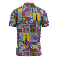New Caledonia Joyeux Noel Zipper Polo Shirt Pacific Patchwork Xmas Vibes - Polynesian Pride