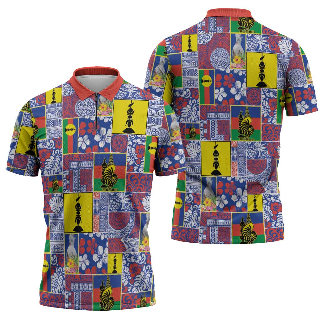 New Caledonia Joyeux Noel Zipper Polo Shirt Pacific Patchwork Xmas Vibes - Polynesian Pride