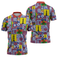 New Caledonia Joyeux Noel Zipper Polo Shirt Pacific Patchwork Xmas Vibes - Polynesian Pride