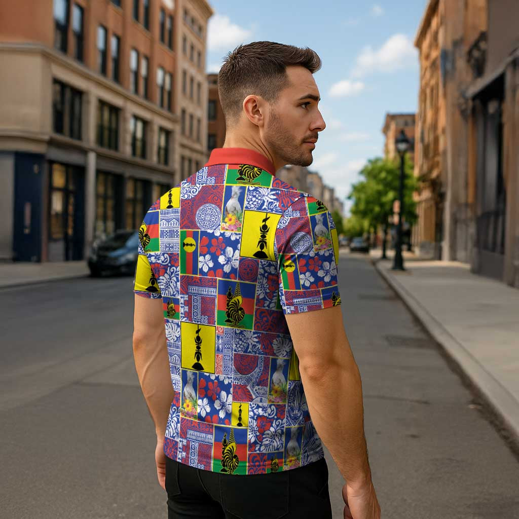 New Caledonia Joyeux Noel Zipper Polo Shirt Pacific Patchwork Xmas Vibes - Polynesian Pride