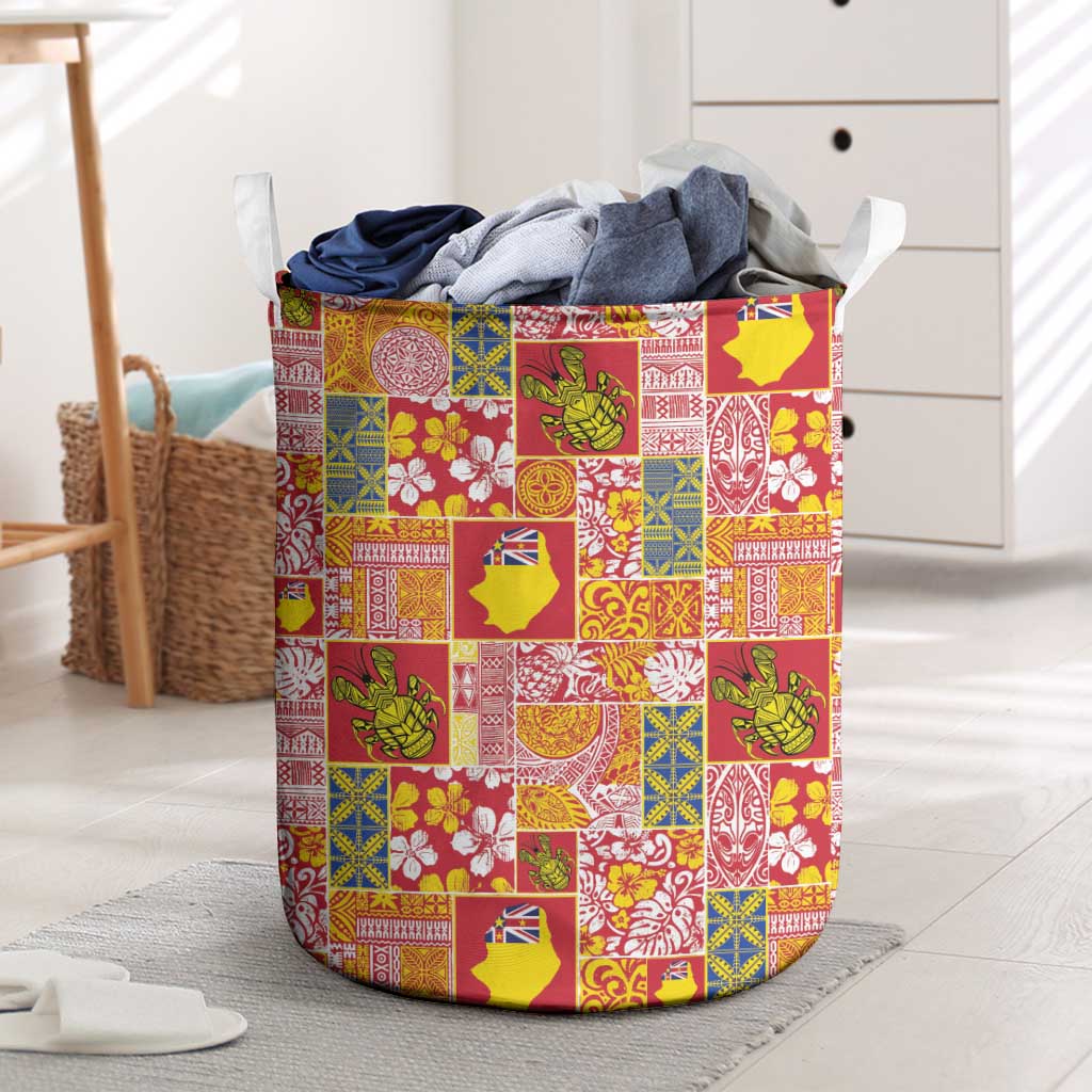 Niue Monuina e Kilisimasi Laundry Basket Pacific Patchwork Xmas Vibes - Polynesian Pride