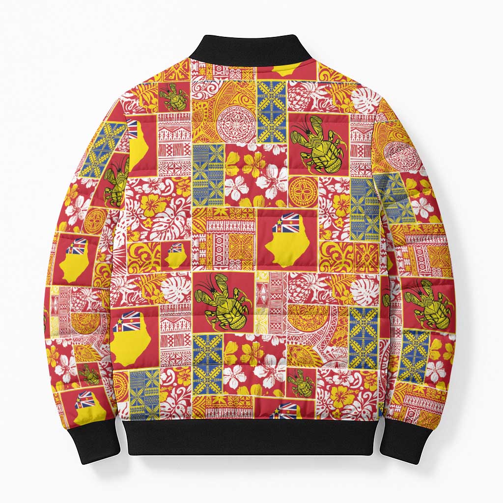 Niue Monuina e Kilisimasi Bomber Puffer Jacket Pacific Patchwork Xmas Vibes - Polynesian Pride