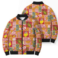 Niue Monuina e Kilisimasi Bomber Puffer Jacket Pacific Patchwork Xmas Vibes - Polynesian Pride