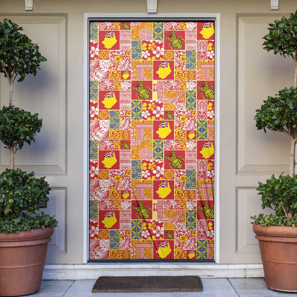 Niue Monuina e Kilisimasi Door Cover Pacific Patchwork Xmas Vibes - Polynesian Pride