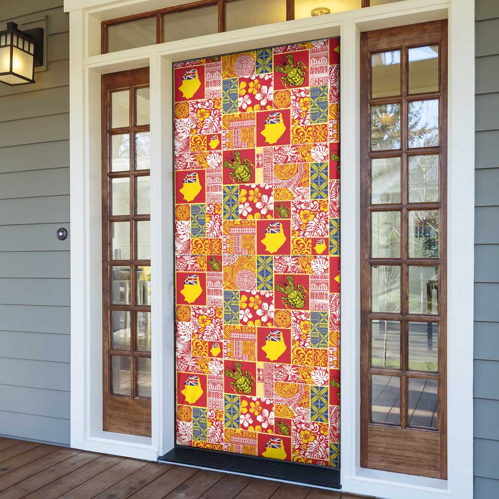 Niue Monuina e Kilisimasi Door Cover Pacific Patchwork Xmas Vibes - Polynesian Pride