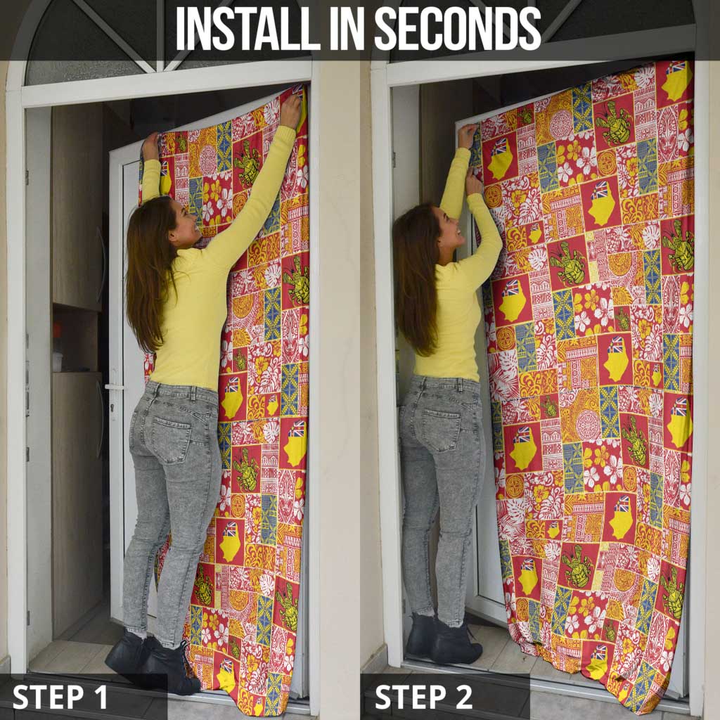 Niue Monuina e Kilisimasi Door Cover Pacific Patchwork Xmas Vibes - Polynesian Pride