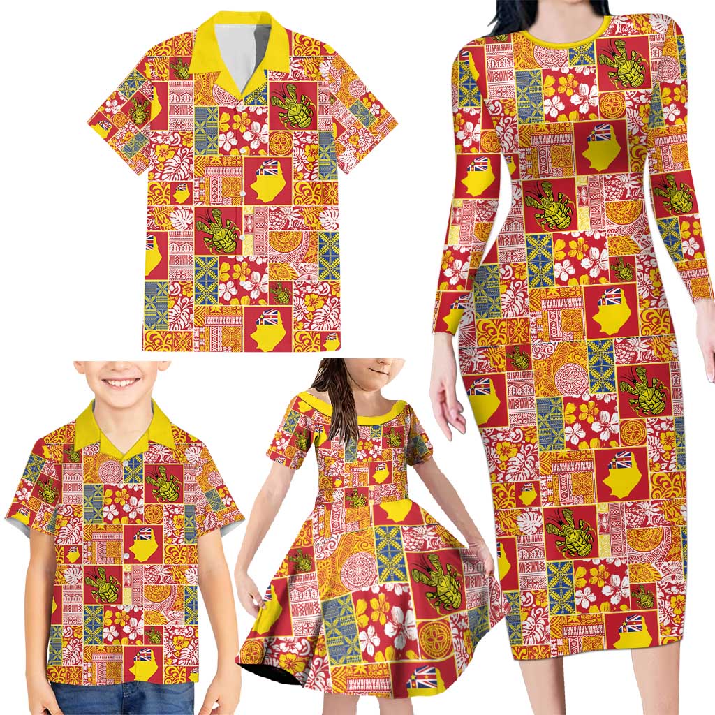 Niue Monuina e Kilisimasi Family Matching Long Sleeve Bodycon Dress and Hawaiian Shirt Pacific Patchwork Xmas Vibes - Polynesian Pride