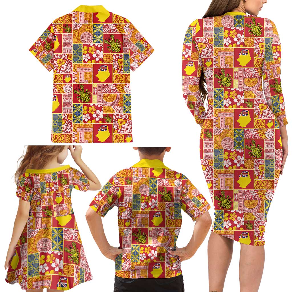 Niue Monuina e Kilisimasi Family Matching Long Sleeve Bodycon Dress and Hawaiian Shirt Pacific Patchwork Xmas Vibes - Polynesian Pride