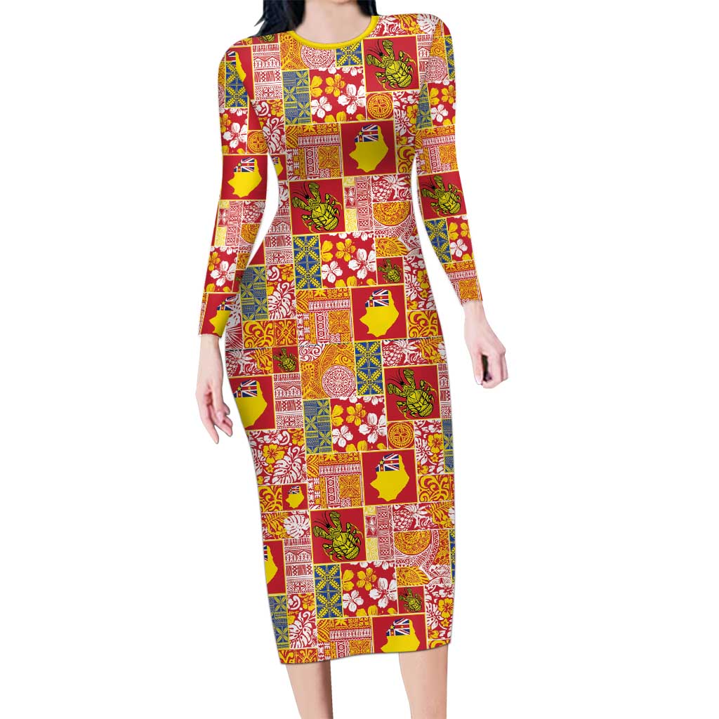 Niue Monuina e Kilisimasi Family Matching Long Sleeve Bodycon Dress and Hawaiian Shirt Pacific Patchwork Xmas Vibes - Polynesian Pride