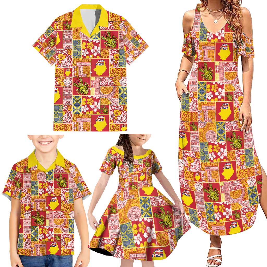 Niue Monuina e Kilisimasi Family Matching Summer Maxi Dress and Hawaiian Shirt Pacific Patchwork Xmas Vibes - Polynesian Pride