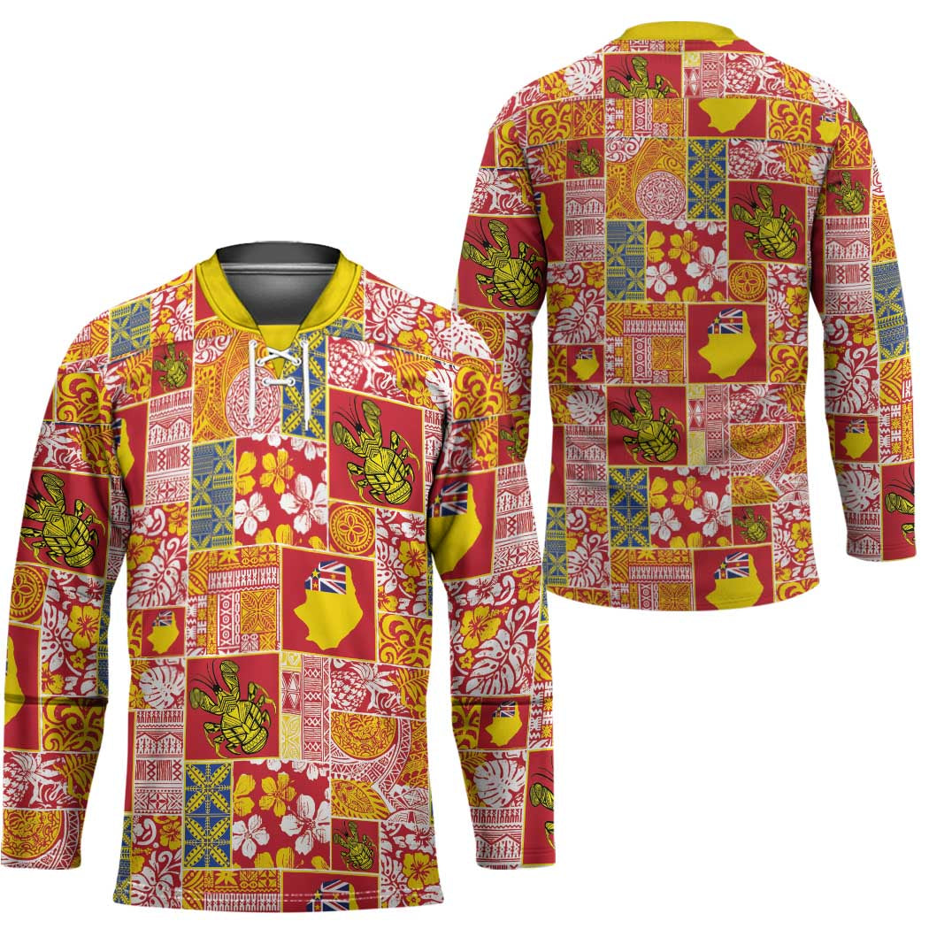 Niue Monuina e Kilisimasi Hockey Jersey Pacific Patchwork Xmas Vibes - Polynesian Pride