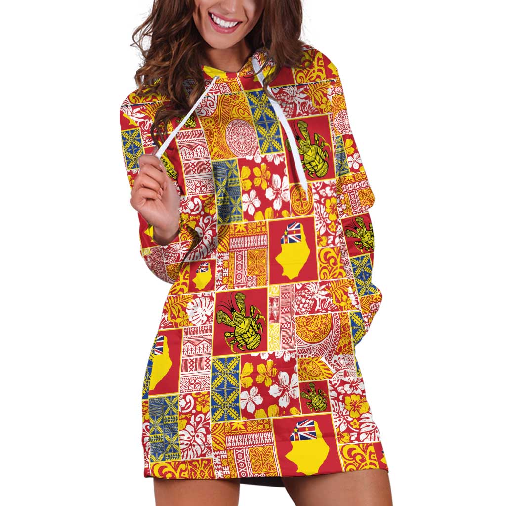 Niue Monuina e Kilisimasi Hoodie Dress Pacific Patchwork Xmas Vibes - Polynesian Pride