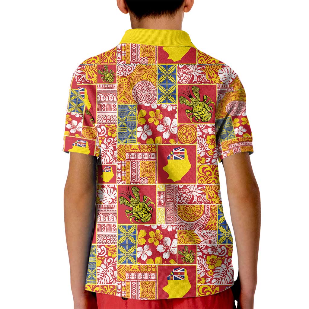 Niue Monuina e Kilisimasi Kid Polo Shirt Pacific Patchwork Xmas Vibes - Polynesian Pride