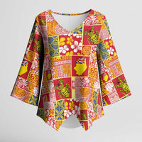 Niue Monuina e Kilisimasi Kimono Sleeve Blouse Pacific Patchwork Xmas Vibes - Polynesian Pride