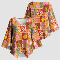 Niue Monuina e Kilisimasi Kimono Sleeve Blouse Pacific Patchwork Xmas Vibes - Polynesian Pride