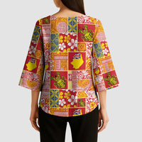 Niue Monuina e Kilisimasi Kimono Sleeve Blouse Pacific Patchwork Xmas Vibes - Polynesian Pride