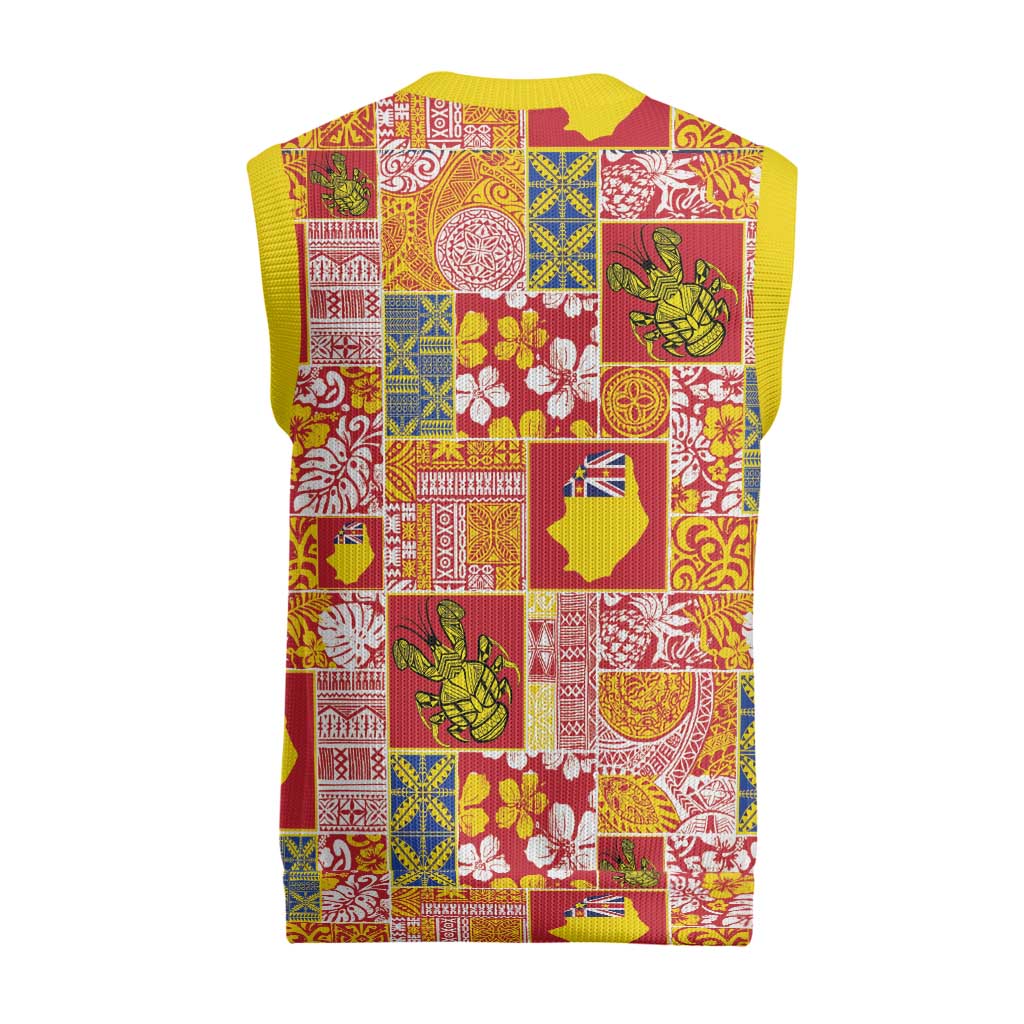 Niue Monuina e Kilisimasi Christmas Knitted V-Neck Vest Pacific Patchwork Xmas Vibes - Polynesian Pride