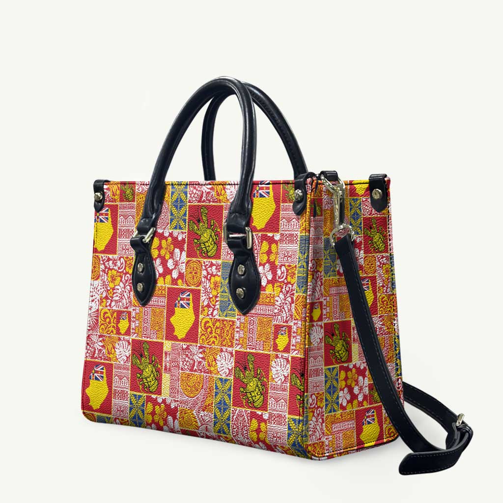 Niue Monuina e Kilisimasi Leather Bag Pacific Patchwork Xmas Vibes - Polynesian Pride