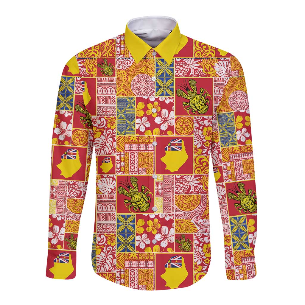 Niue Monuina e Kilisimasi Long Sleeve Button Shirt Pacific Patchwork Xmas Vibes - Polynesian Pride