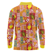 Niue Monuina e Kilisimasi Long Sleeve Polo Shirt Pacific Patchwork Xmas Vibes - Polynesian Pride