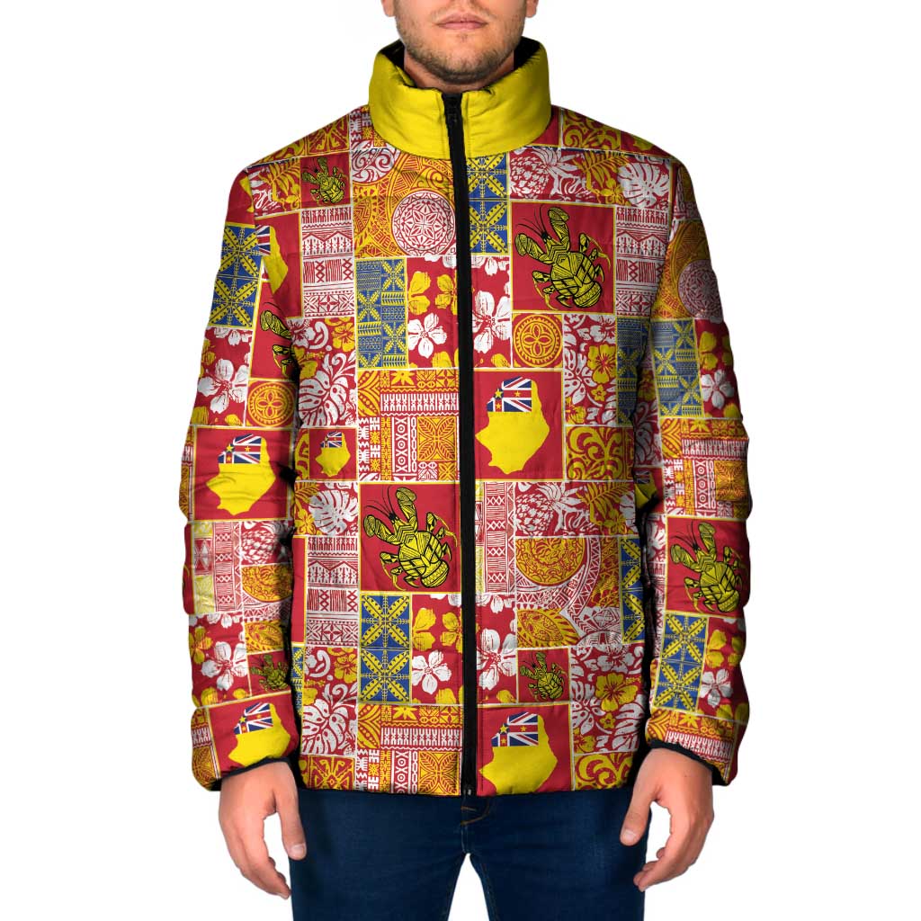 Niue Monuina e Kilisimasi Padded Jacket Pacific Patchwork Xmas Vibes - Polynesian Pride