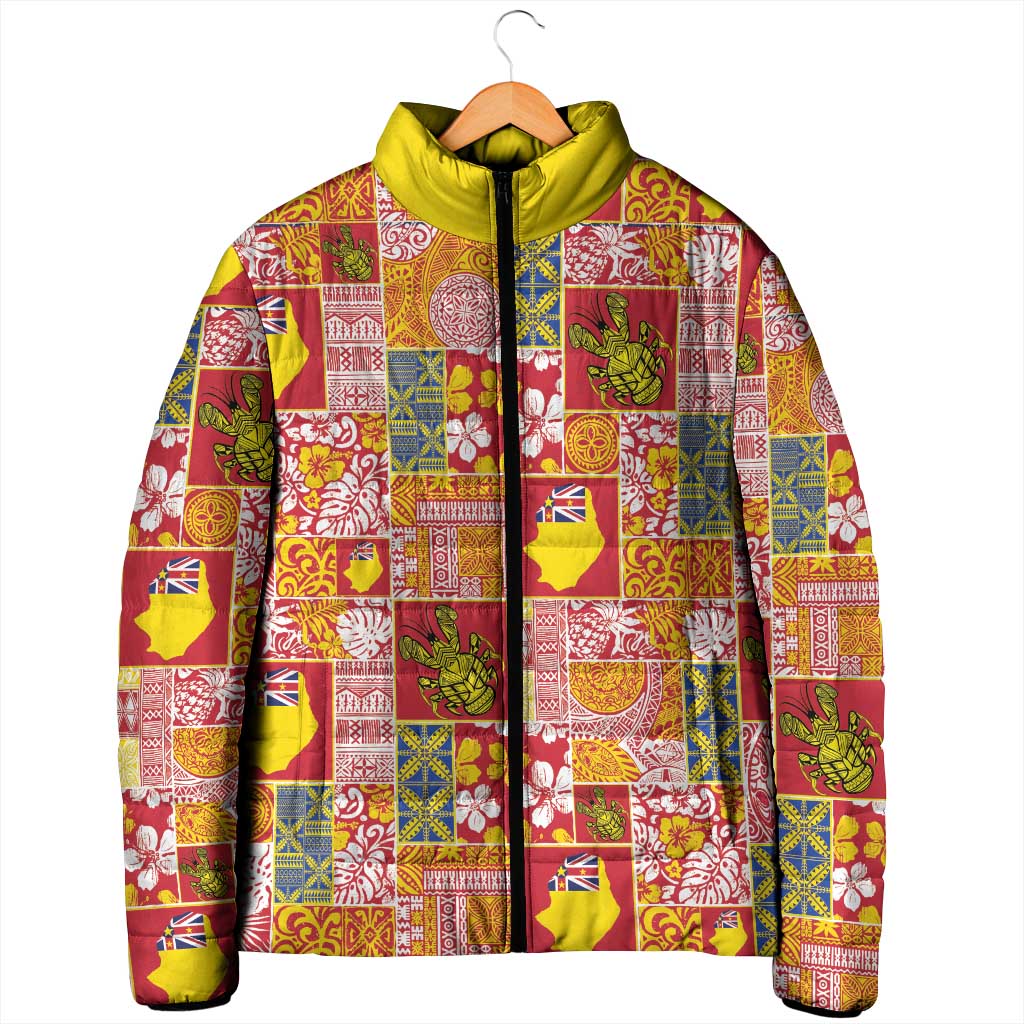 Niue Monuina e Kilisimasi Padded Jacket Pacific Patchwork Xmas Vibes - Polynesian Pride