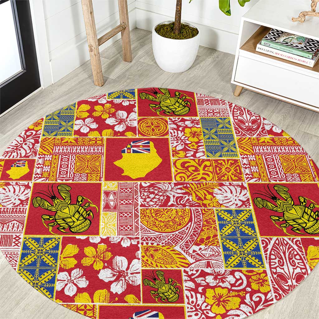 Niue Monuina e Kilisimasi Round Carpet Pacific Patchwork Xmas Vibes - Polynesian Pride