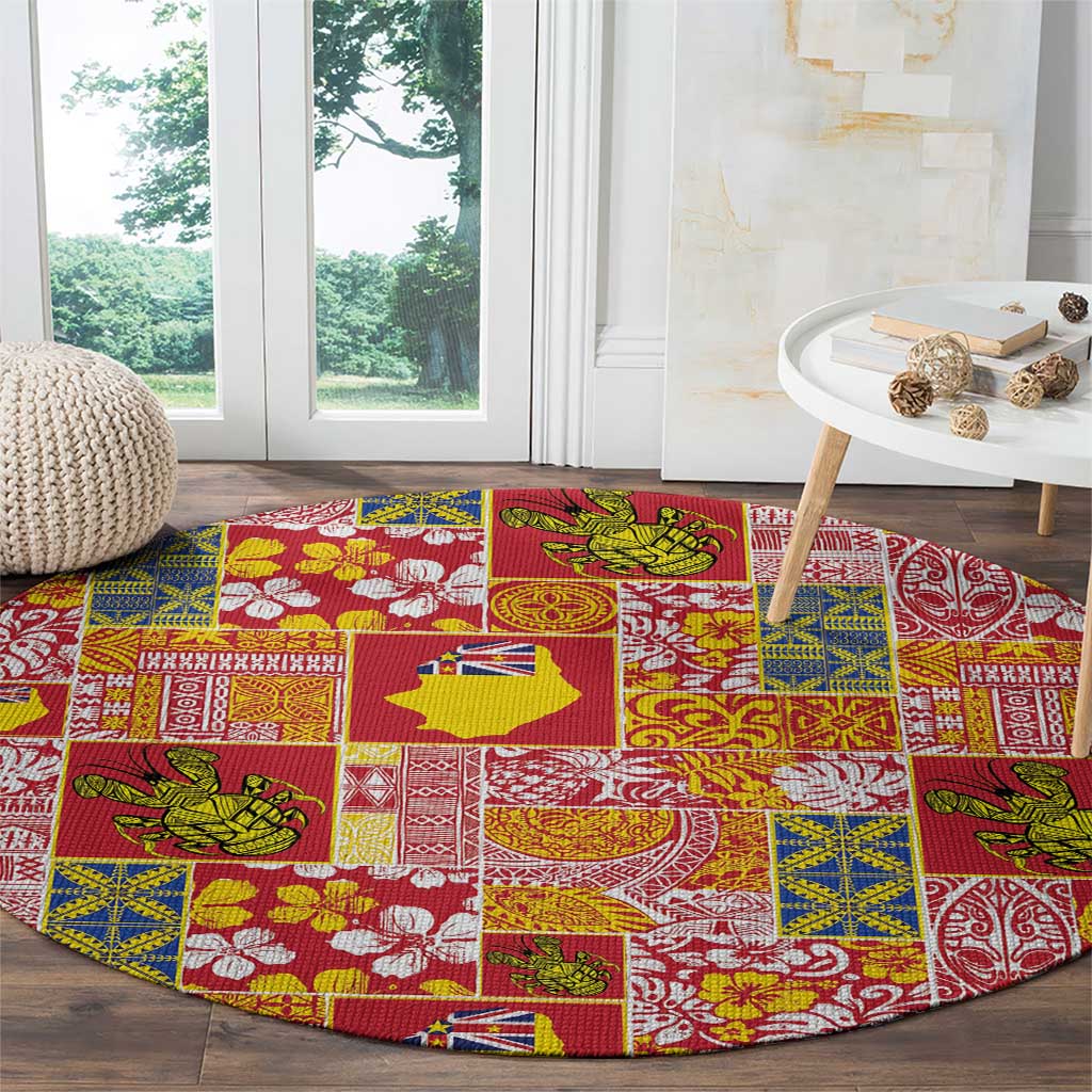 Niue Monuina e Kilisimasi Round Carpet Pacific Patchwork Xmas Vibes - Polynesian Pride
