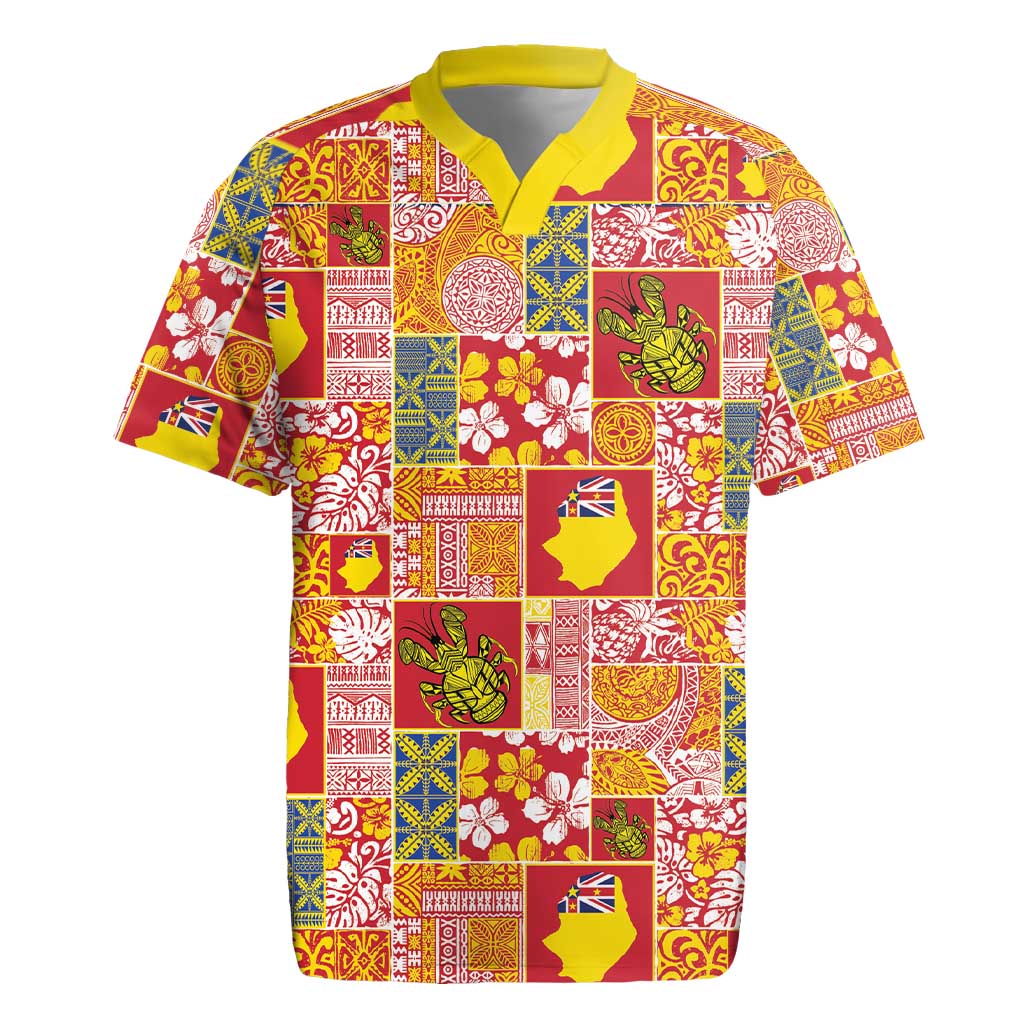 Niue Monuina e Kilisimasi Rugby Jersey Pacific Patchwork Xmas Vibes - Polynesian Pride