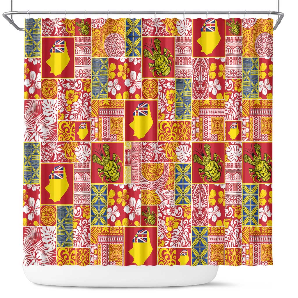 Niue Monuina e Kilisimasi Shower Curtain Pacific Patchwork Xmas Vibes - Polynesian Pride