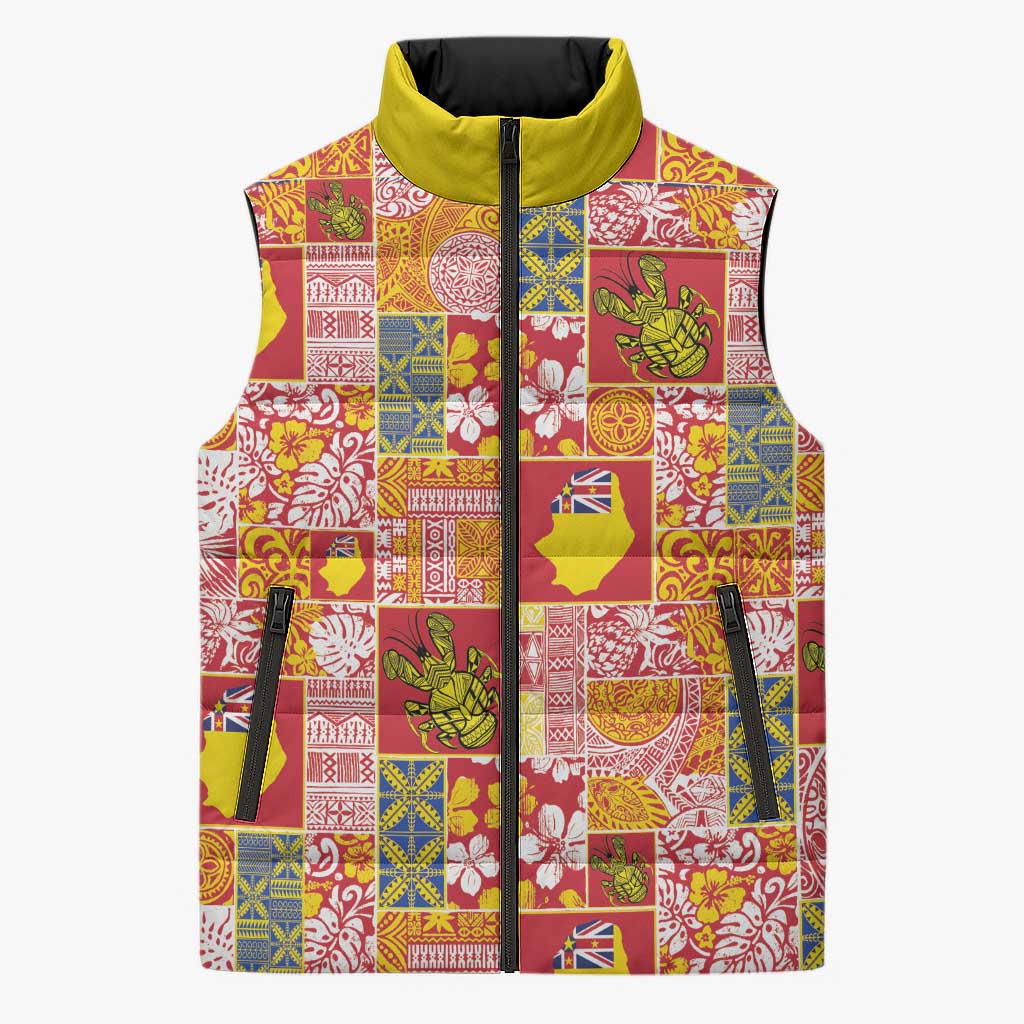 Niue Monuina e Kilisimasi Sleeveless Puffer Jacket Pacific Patchwork Xmas Vibes - Polynesian Pride