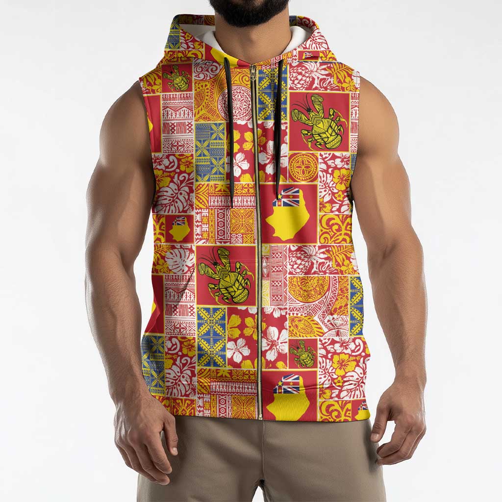 Niue Monuina e Kilisimasi Sleeveless Zip Hoodie Pacific Patchwork Xmas Vibes - Polynesian Pride
